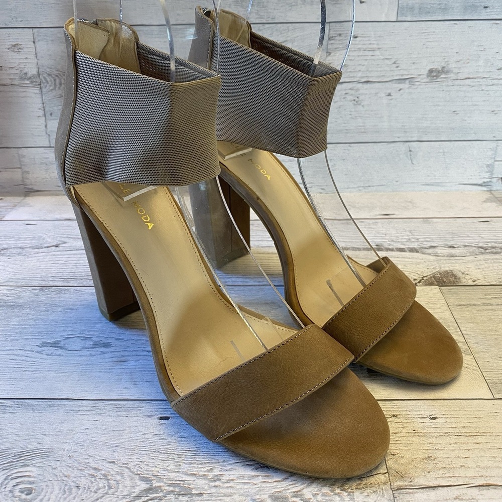 Pelle Moda Heels Womens 9 M Tan Leather Suede Ankle Strap Pumps Zipper Classy